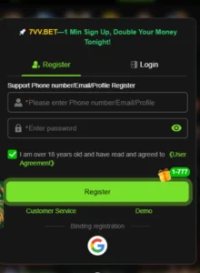 7vvBet Game Registration Page