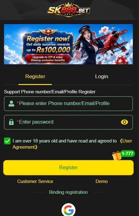 SK888 Game Registration Page