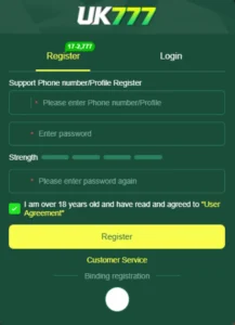 UK777 Game Registration Page