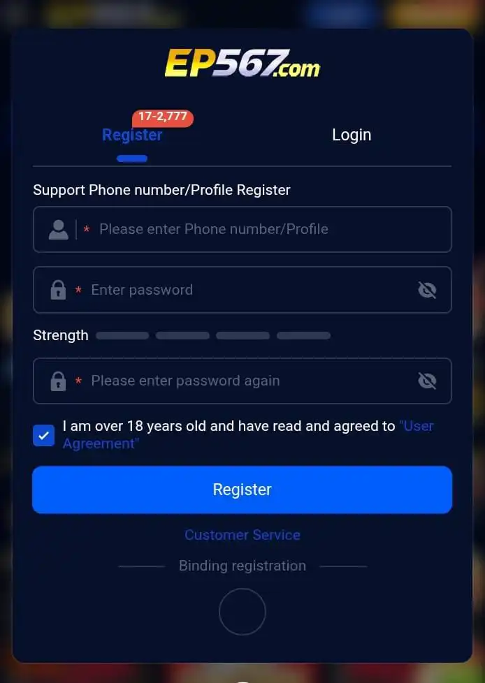 EP567 Game Registration Page